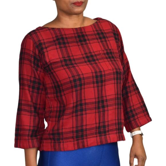 Madewell Curtis Plaid Shirt Red Flannel Tee Pullover Black Herald Top Size Small - Picture 10 of 12